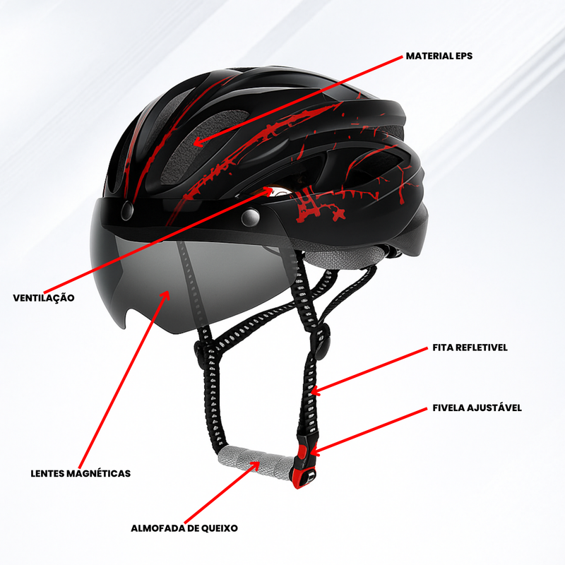 RoadShield Pro 2 em 1™ - Capacete de Ciclismo com Óculos Magnéticos Integrados