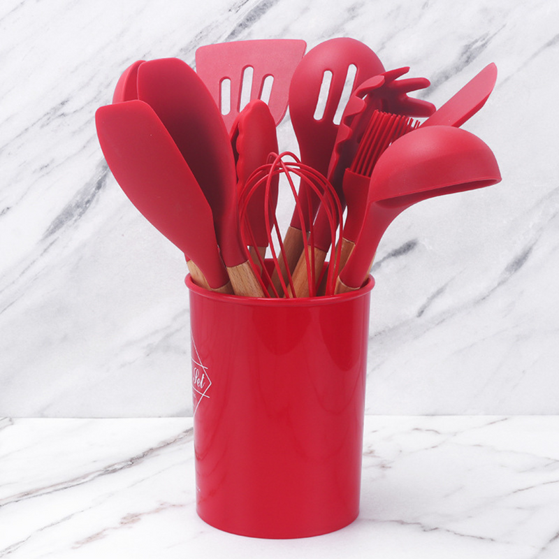 ChefWood Set™ – Conjunto de Utensílios de Silicone com Cabo de Madeira (11 Peças)