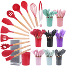 ChefWood Set™ – Conjunto de Utensílios de Silicone com Cabo de Madeira (11 Peças)