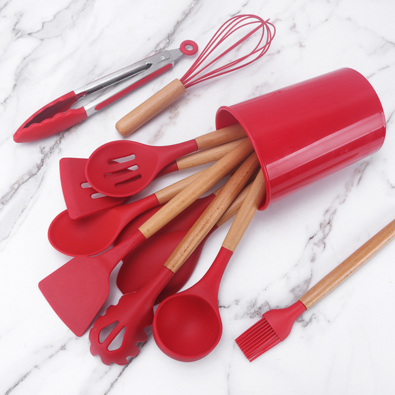 ChefWood Set™ – Conjunto de Utensílios de Silicone com Cabo de Madeira (11 Peças)
