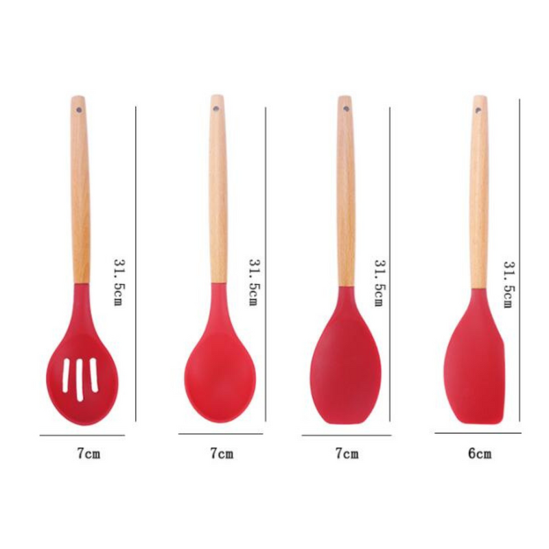 ChefWood Set™ – Conjunto de Utensílios de Silicone com Cabo de Madeira (11 Peças)