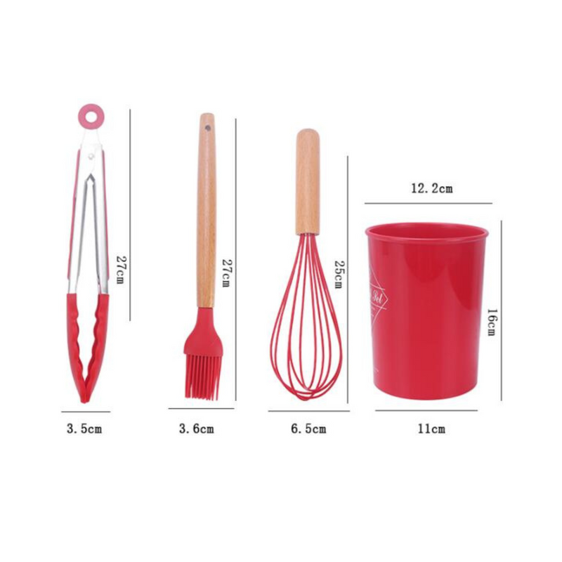 ChefWood Set™ – Conjunto de Utensílios de Silicone com Cabo de Madeira (11 Peças)