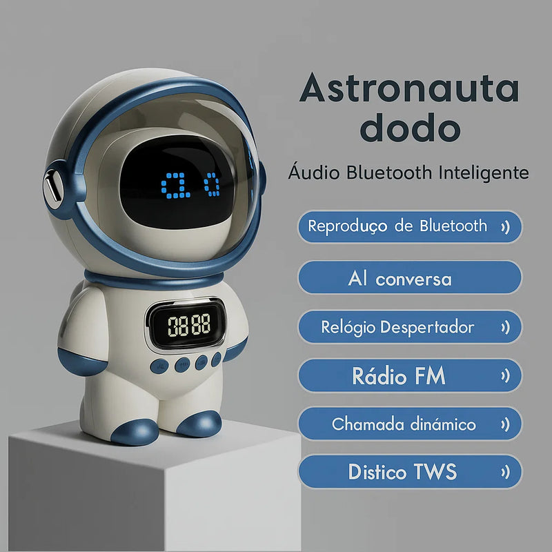 Astronaut AI™ – Alto-falante Bluetooth Inteligente com Despertador e Rádio FM